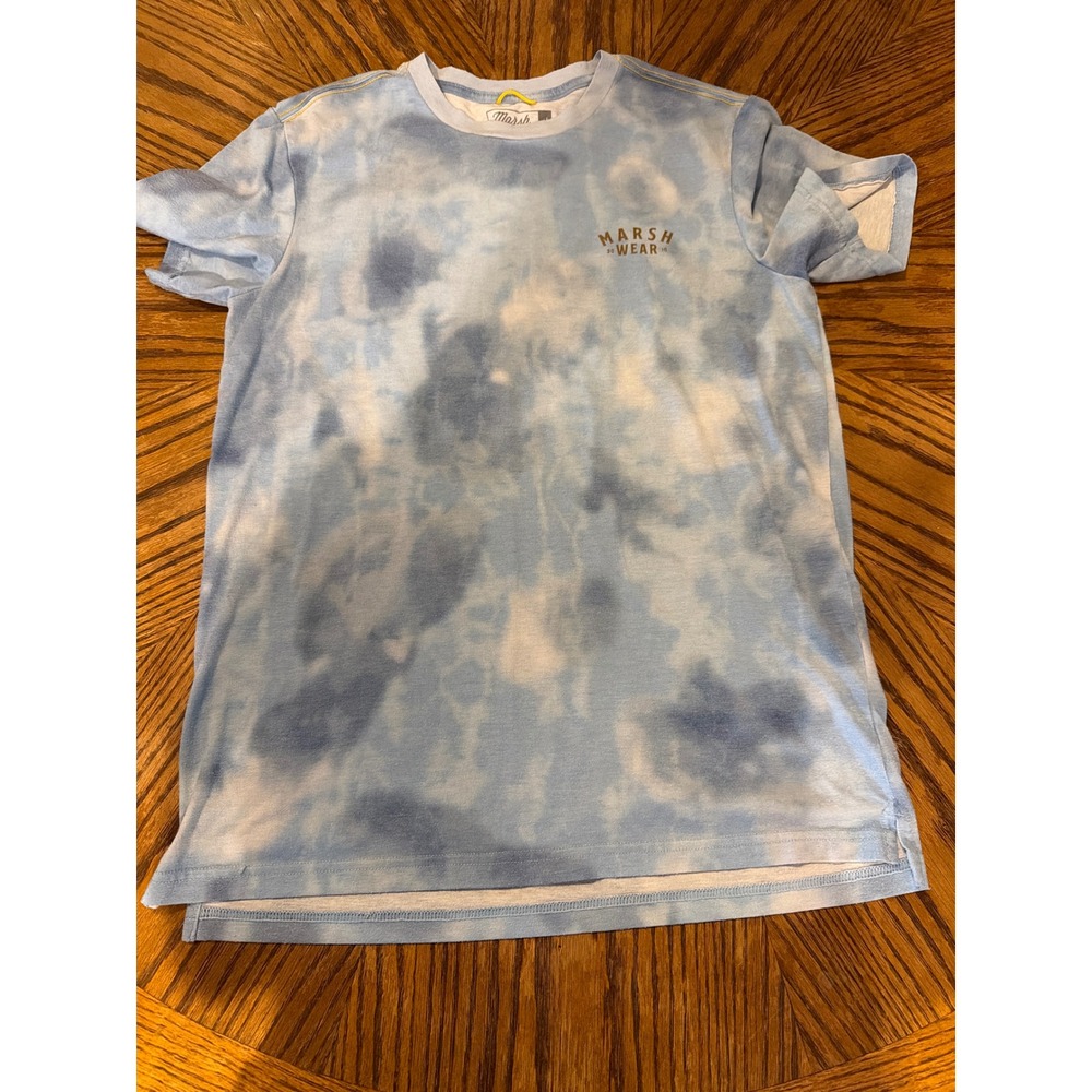 Marsh Wear Mens Small Blue White Tie Dye Graphic Short Sleeve T-Shirt Charleston